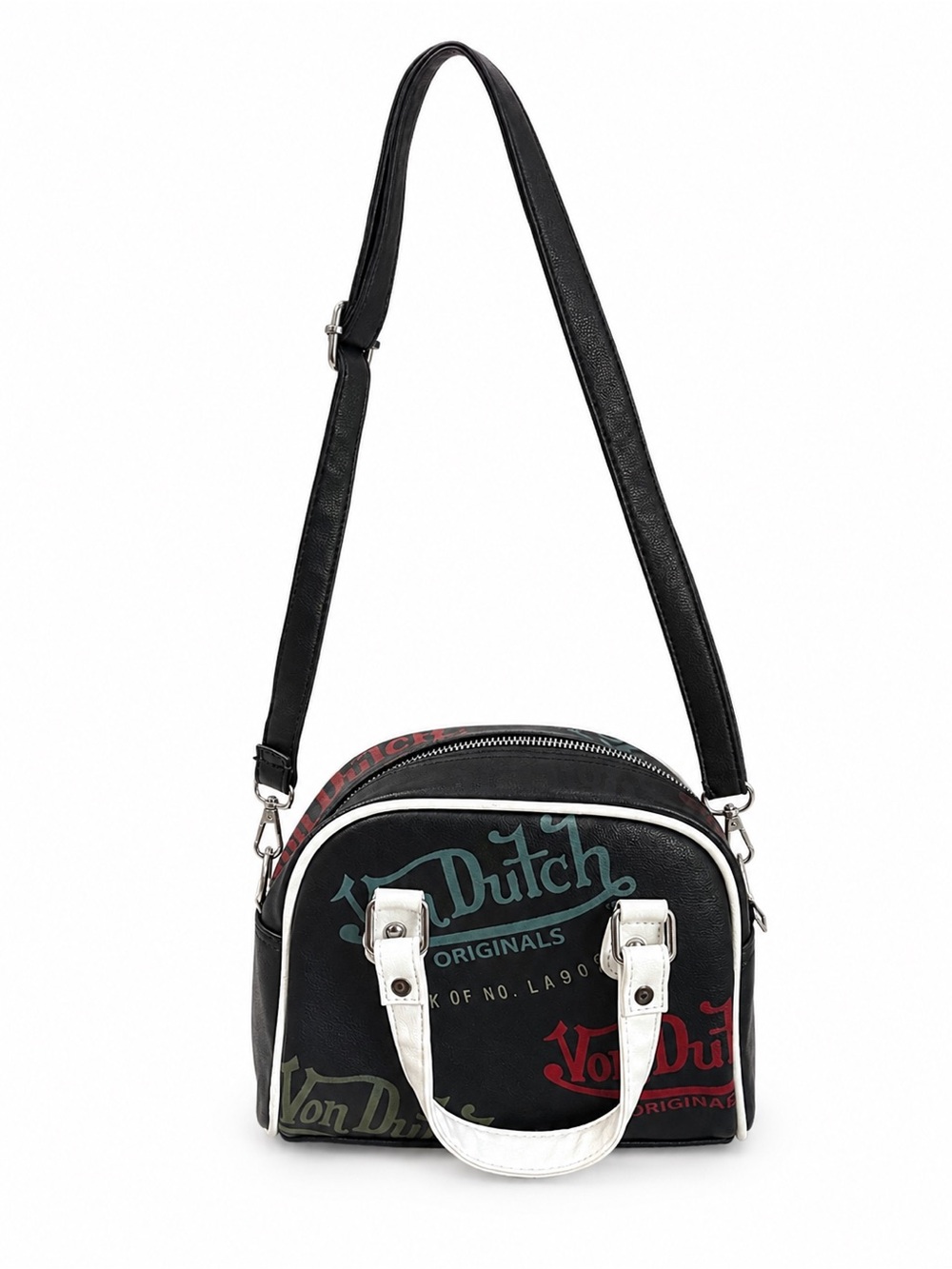 Von Dutch Black mini bowling bag purse with White Trim and graffiti Logos - Picture 3 of 4